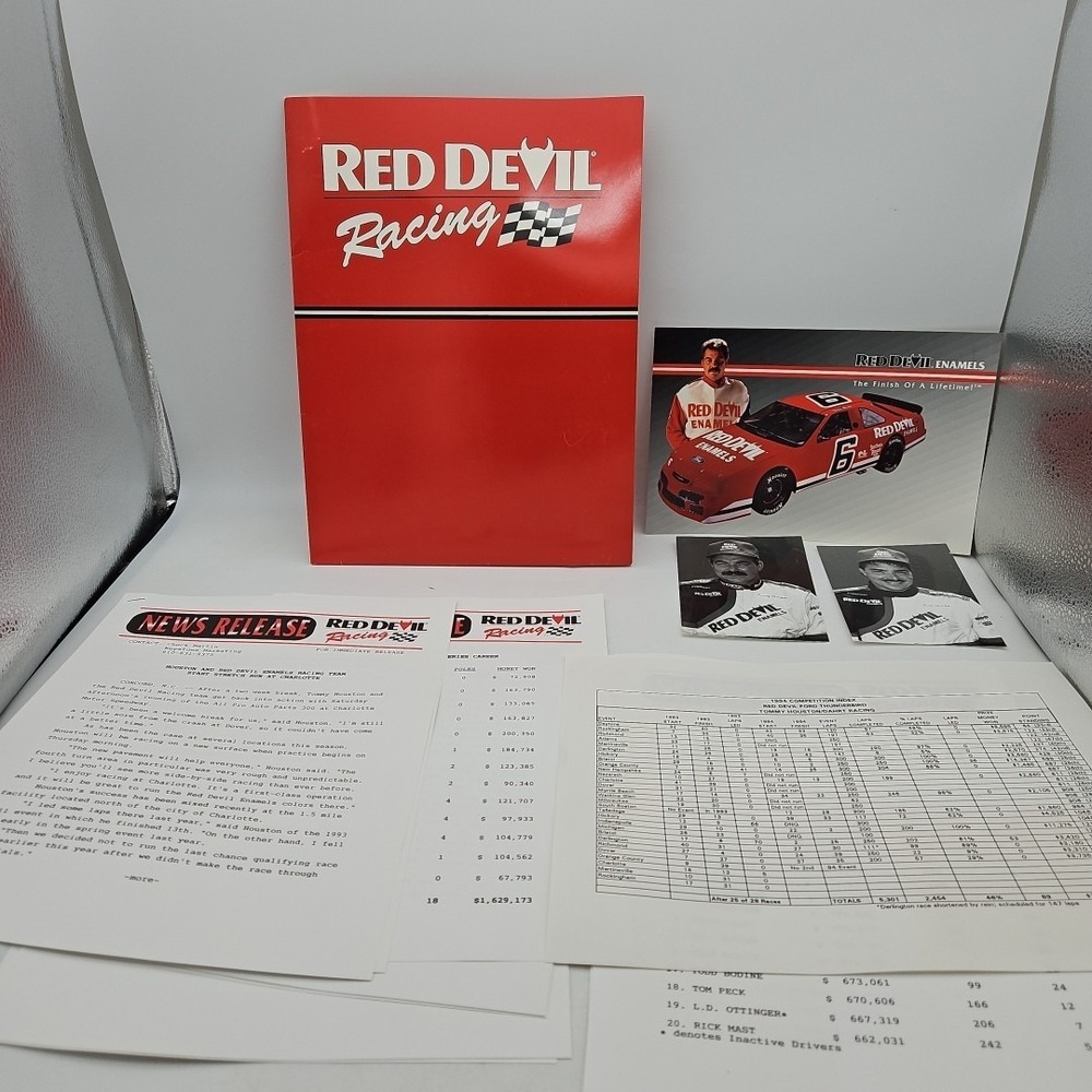 Vintage Nascar Press Kit Red Devil Enamels‎ Racing Tommy Houston Media Guide #6